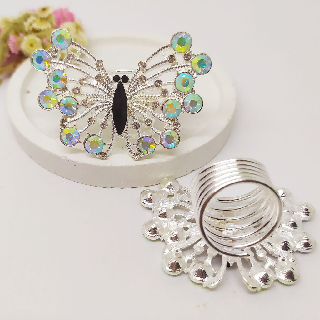Termurah RING hijab /bros hijab/kolong jilbab/aksesoris hijab-Black Kupu SIlver