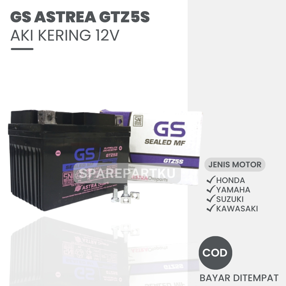 (PROMO) AKI GS ASTRA MF GTZ5S SEMUA JENIS MOTOR / AKI KERING BEAT VARIO SCOOPY SPACY MIO SOUL GT M3 