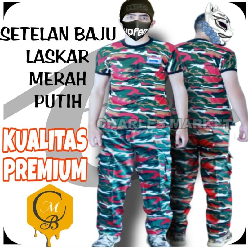SETELAN BAJU LASKAR MERAH PUTIH  - SETELAN LASKAR MERAH PUTIH - BAJU LASKAR MERAH PUTIH