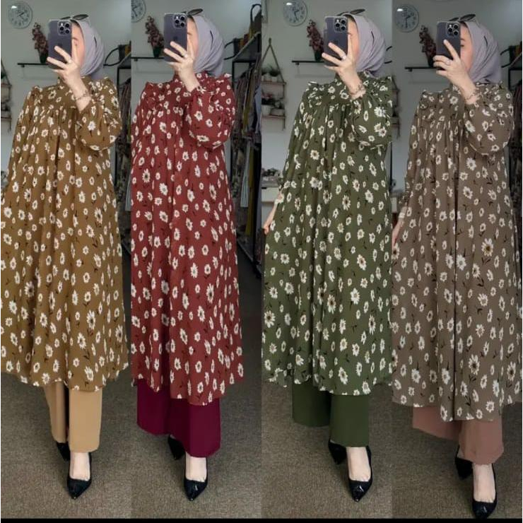 Setelan Tunik Wanita Zainab Set Ceruty Babydoll Set Celana Crinkle Jumbo Kekinian