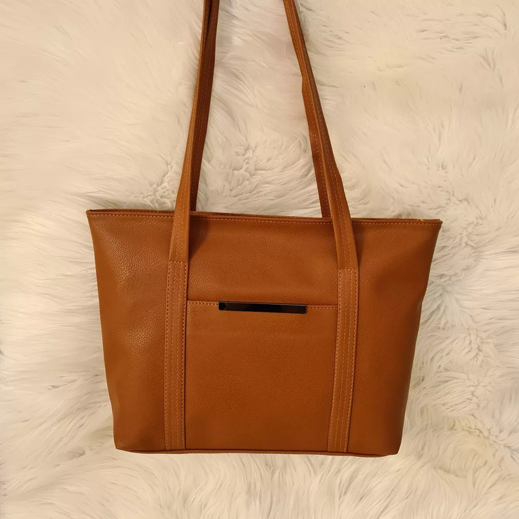 PROMO Hikarra Tote Bag Tas Wanita Selempang Bahu Resleting Berbahan Kulit Sintetis Tebal - Tas Kerja