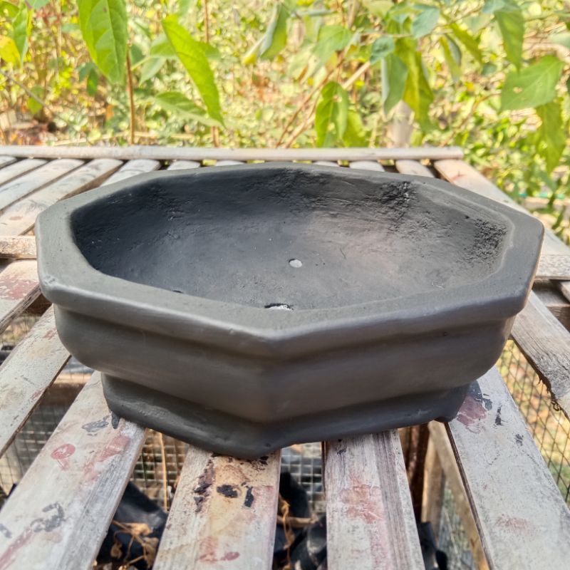 Pot bonsai mame segi delapan ceper bahan semen 16cmx16cmx4.8cm