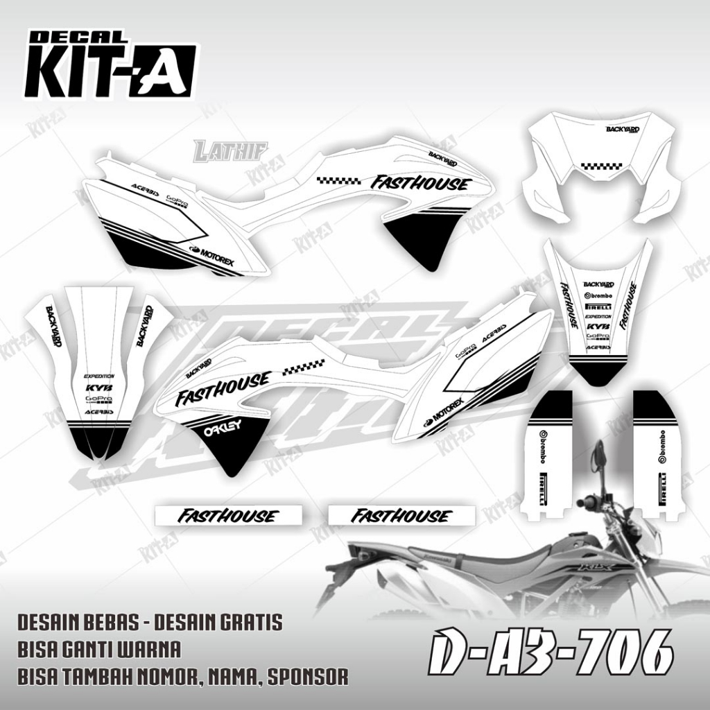 Decal Klx 150 BF Dekal Stiker Klx G Motif Putih Hitam Simpel D-A3-706