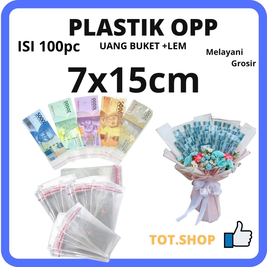 OPP PLASTIK KACA LEM 7 X 15 (ISI 100 Lembar) TEBAL 02 Plastik OPP Bening Plastik Uang Buket