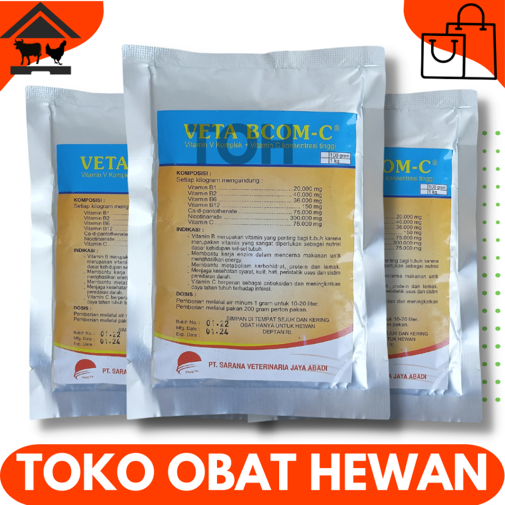 VETA B.COM C 100 GRAM - Vitamin Daya Tahan Tubuh Ayam - Veta Becom C