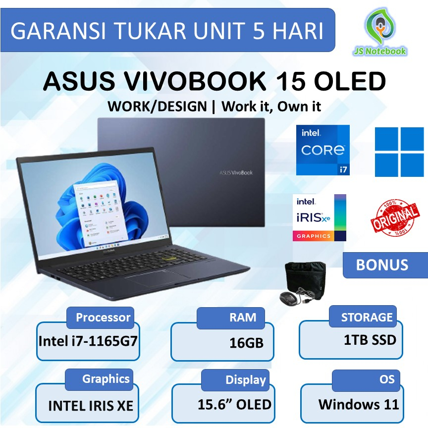 Laptop ASUS Vivobook S15 OLED Intel Core i7-1165G7 16GB 1TB SSD WIN11