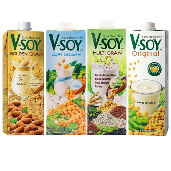 

V-Soy Susu Kedelai / Soy Milk UHT/ Susu Sehat Kedelai Non Transgenik - Multi Grain / Golden Grain / Original / Low Sugar 1 Liter