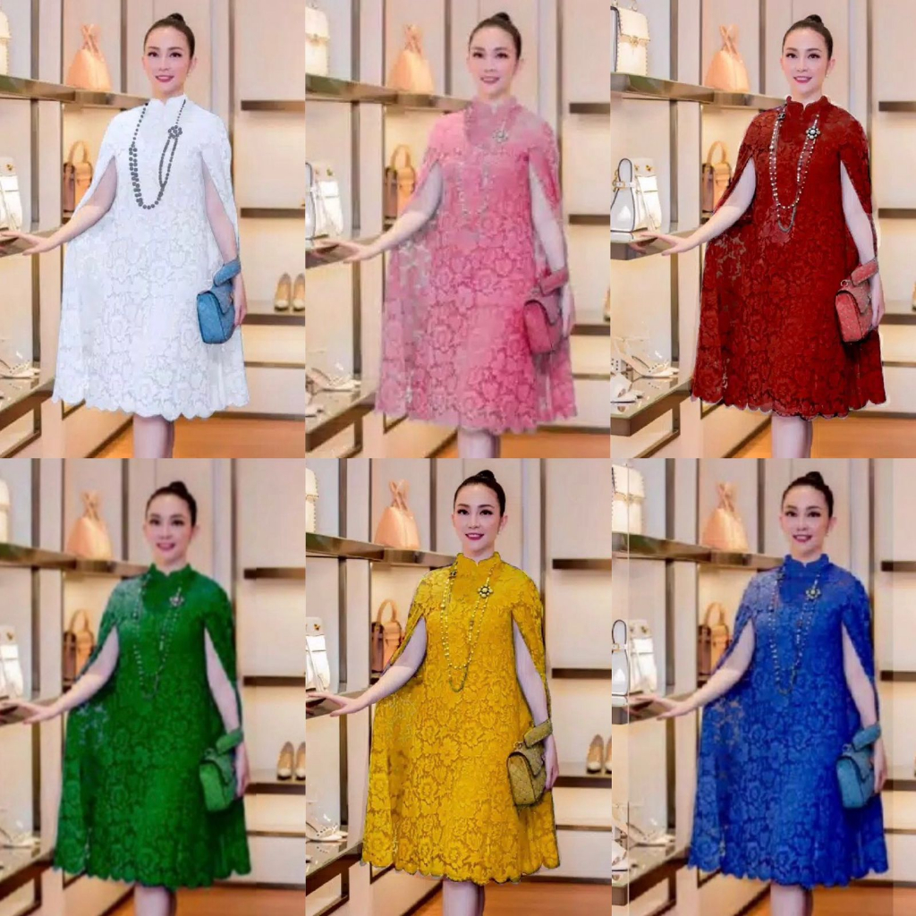 Baju Kondangan Wanita Dress Korea Polos Hitam Putih Midi Dress Korean Style Brokat Lengan Batwing Br