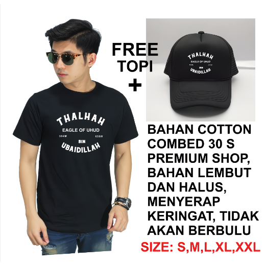 Kaos islamic Thalhah Bin Ubaidillah + Free topi trucker premium