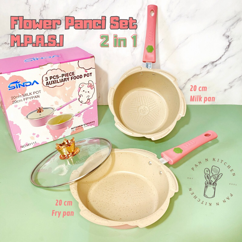 Flower Panci Set MPASI Panci Bayi Warna Pink Marbel 2 in 1 Panci Set Steamer 3 in 1 Panci Mie Panci