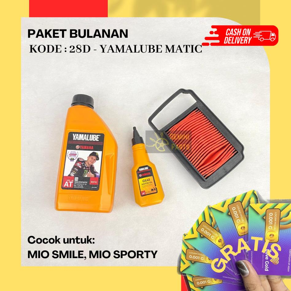 PAKET SERVICE BULANAN OLI MESIN OLI GEAR FILTER UDARA YAMALUBE MATIC MIO SPORTY MIO SMILE 28D