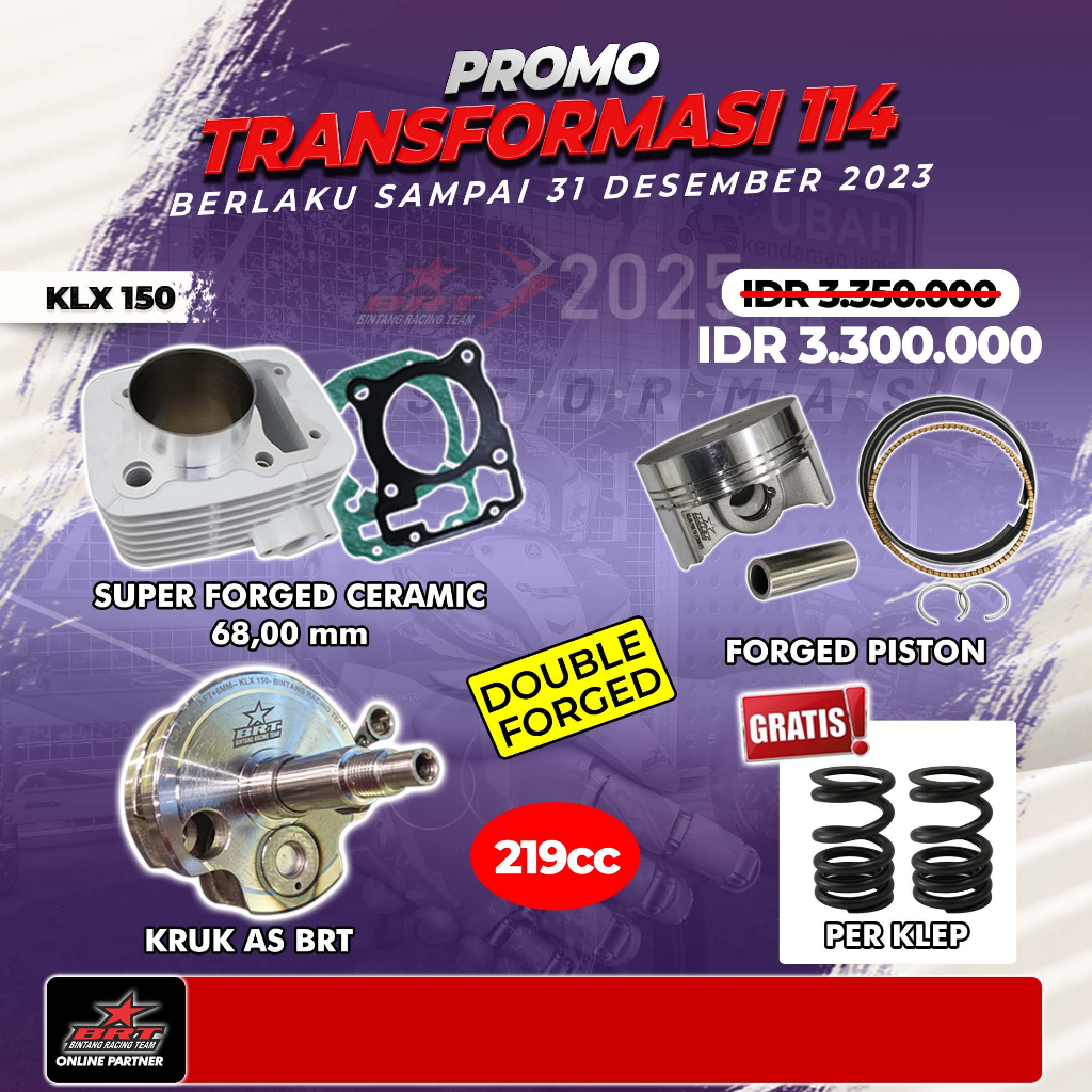 Paket Bore UP KLX 219 CC - Block Ceramic - Piston 68 MM - Kruk AS - PER Klep - BRT PROMO 114