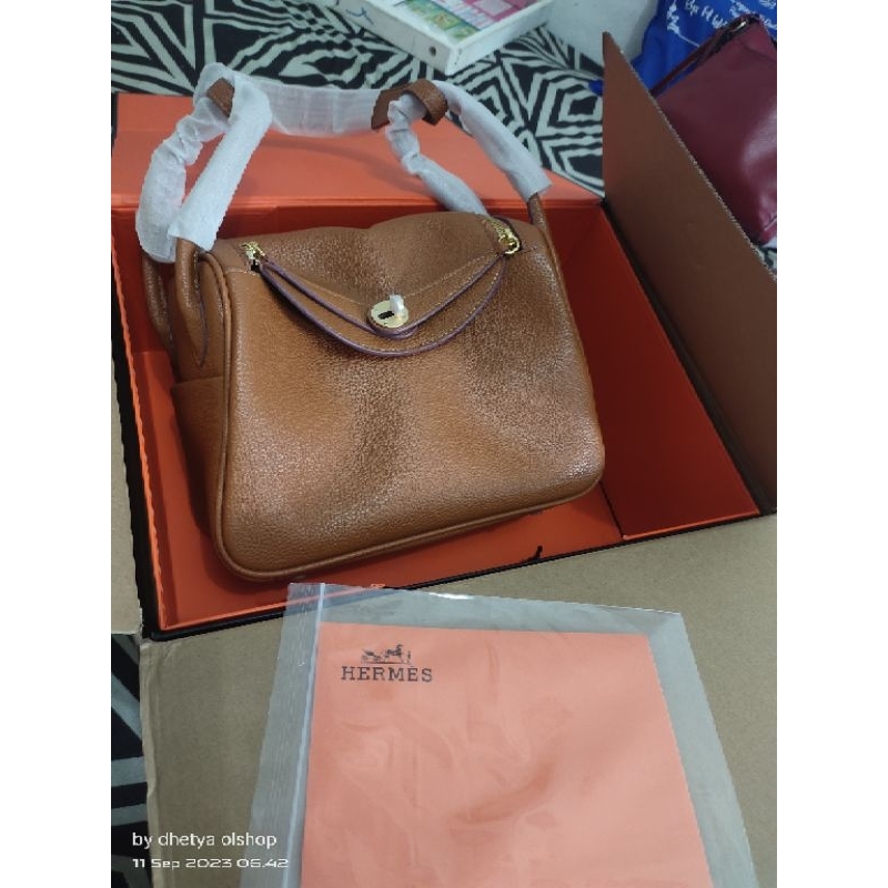 tas Hermes Lindy size 26 bahan kulit asli double box