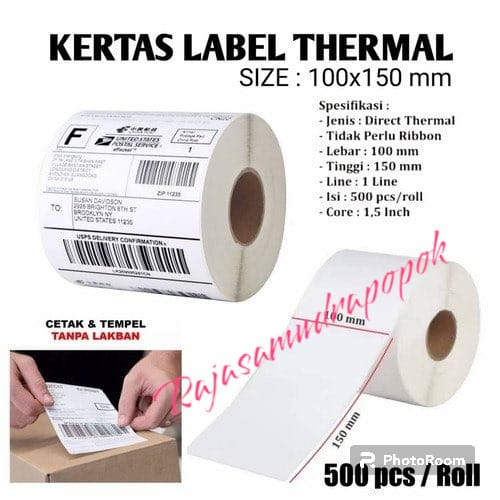 Kertas RESI THERMAL Stiker 100x150 500 pcs roll/250 psc roll