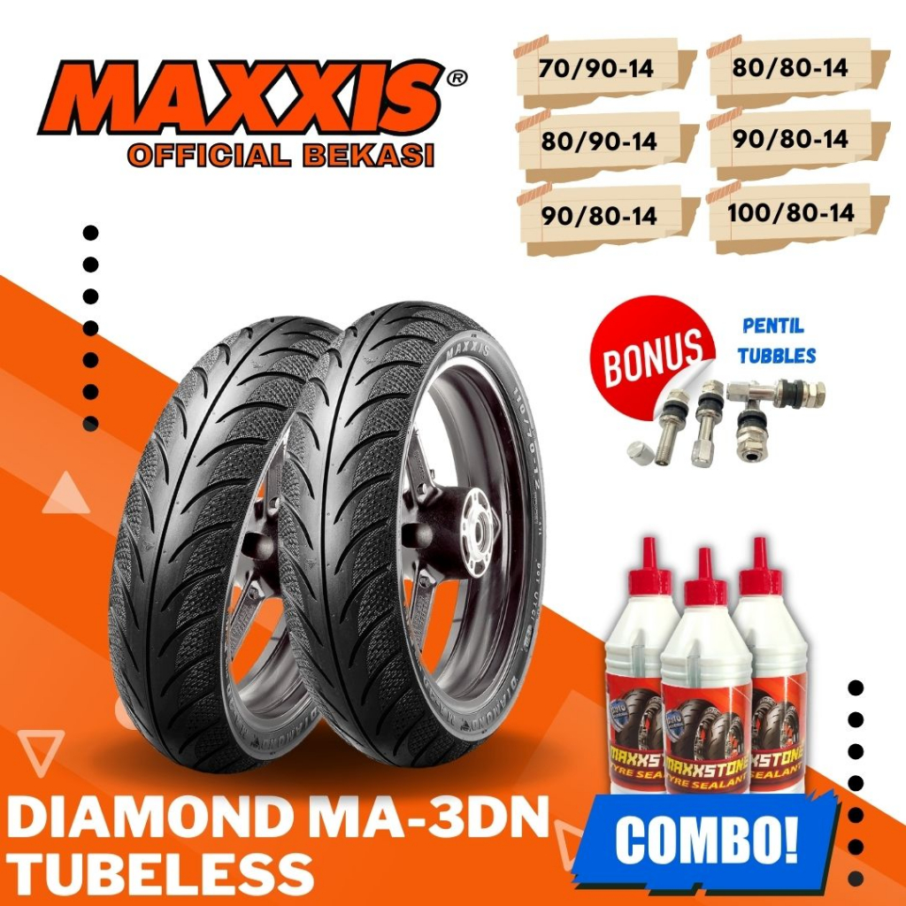 (FREE PENTIL + WRAPING) BAN MAXXIS DIAMOND MA-3DN TUBELESS / ( 70/90 - 80/90 - 90/90 - 80/80 - 90/80 - 100/80 ) RING 14 /  BAN MOTOR RING 14 MATIC / BAN MAXXIS RING 14 M921 / BAN MAXXIS MA-V6