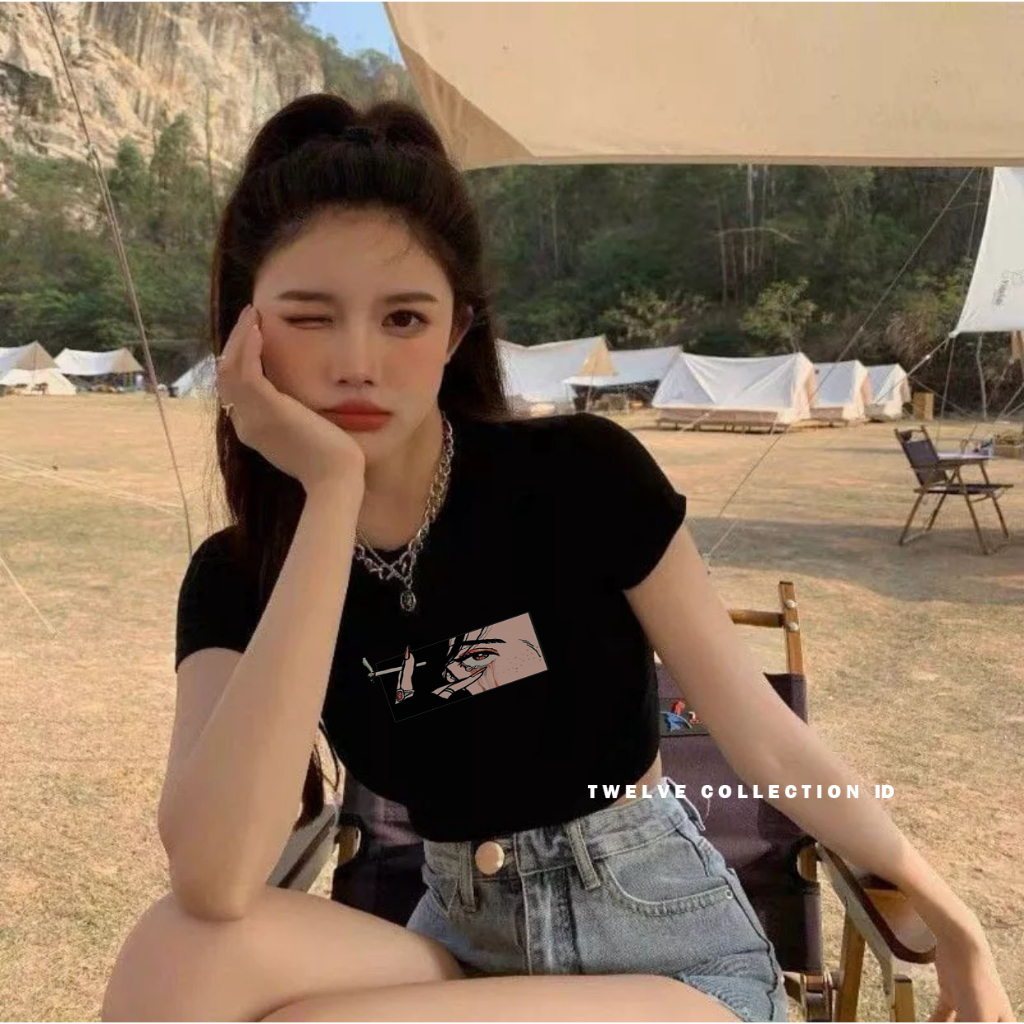 Kaos Croptop Atasan Wanita Korean Style Crop Tee Ketat