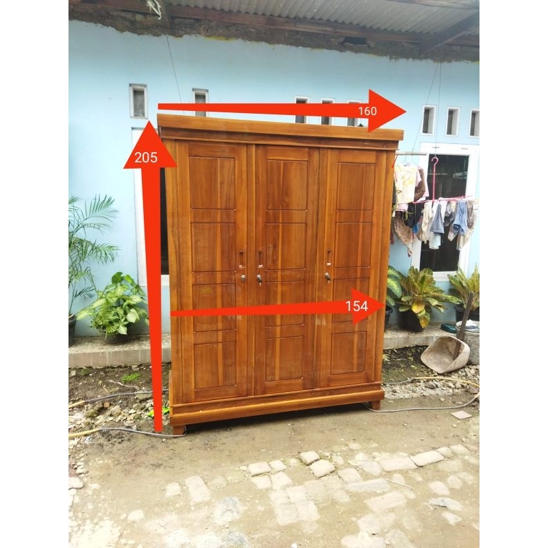 lemari pakaian 3 pintu minimalis double hambal kayu jati muda (jati manium)