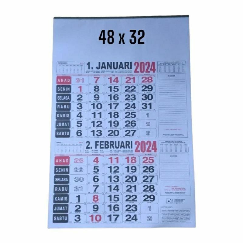 

Kalender Dinding Almanak 2024 Ukur 32 x 48 Isi 6 Lembar