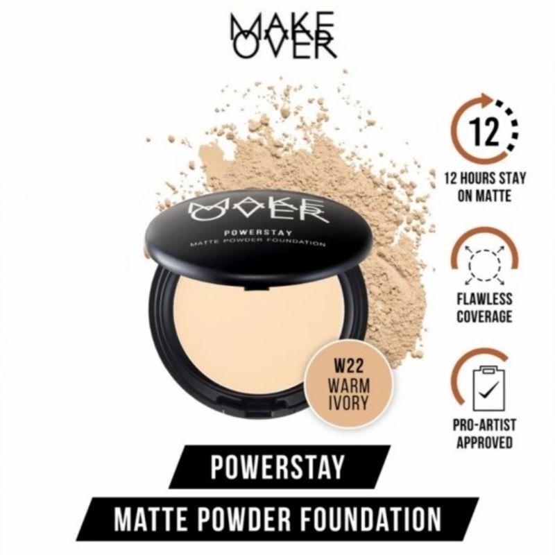 [ORI 100%] MAKE OVER Powerstay Matte Powder Foundation Bedak Padat 12g - W22 Warm Ivory