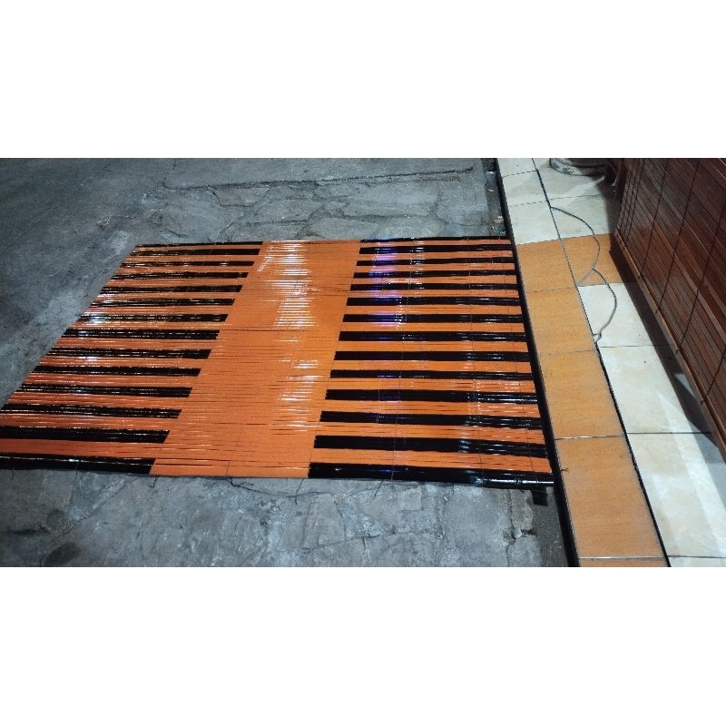 Tirai bambu motif cat zebra Riquest ukuran elegan minimalis lengkap katrol besi buat penggulung