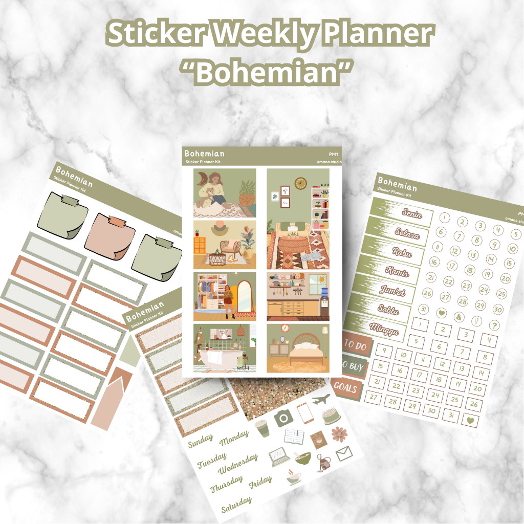 

Sticker Daily Planner Kit (Sudah Dipotong) Tema Bohemian - SPK001