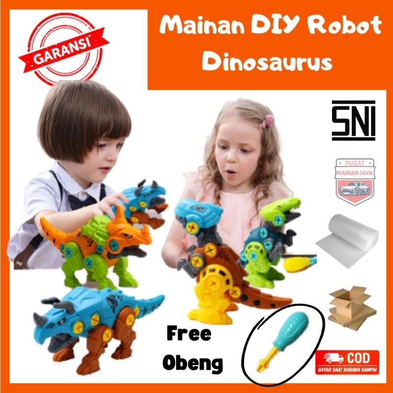Mainan DIY Robot Dinosaurus bongkar pasang mainan anak dinosaurus free obeng