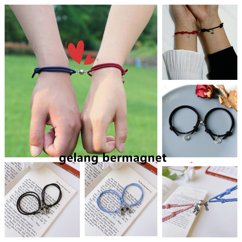 2 Pcs/1 Set Gelang Magnet Gelang Couple Magnet Berwarna Attract sahabat Gelang Tali Pasanganan