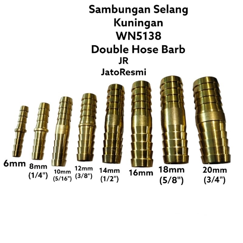 Sambungan Selang Kuningan Double Hose Barb WN5138 Sambungan Selang Gas Sambungan Selang Angin