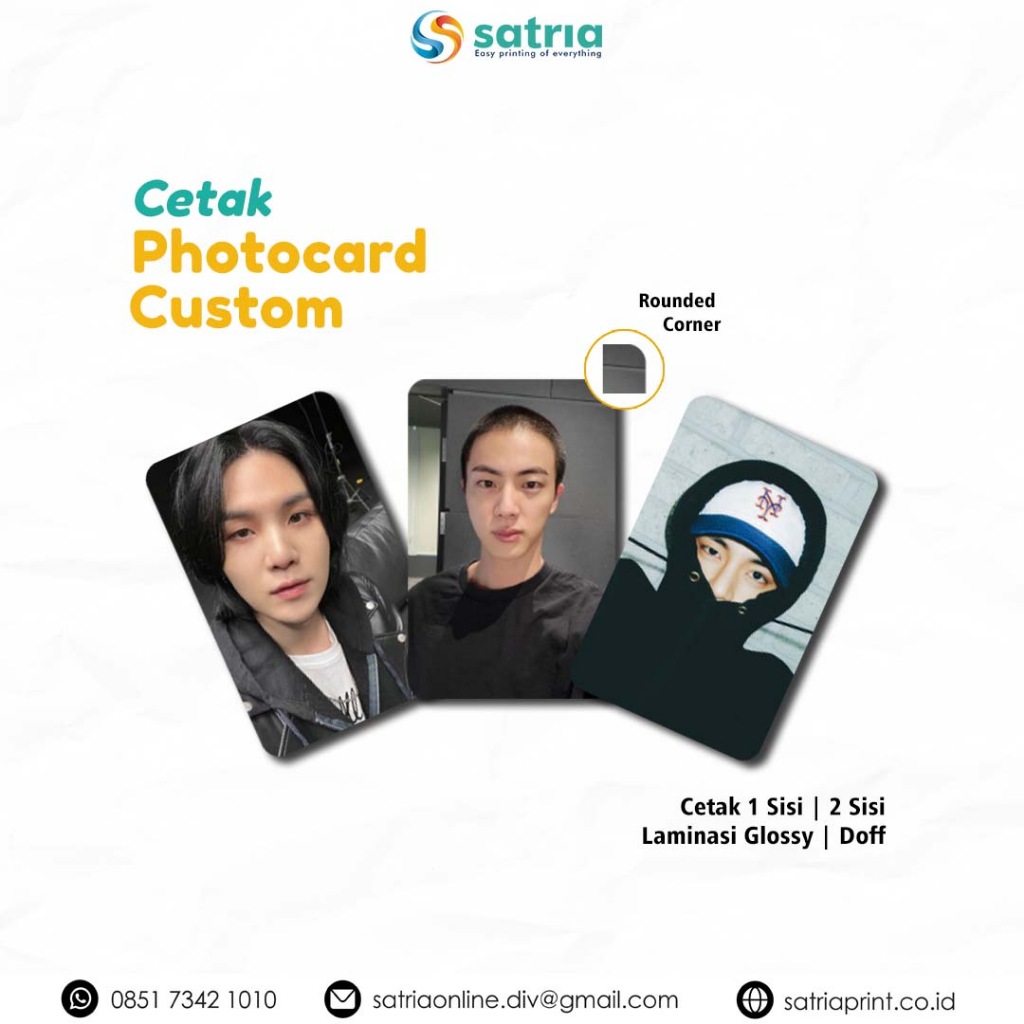 Cetak Photocard Custom 1SISI/2SISI, LAMINASI GLOSSY/DOFF, AC 260/310