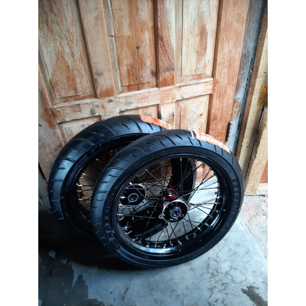 Wheelset Supermoto KLX Ban Baru Roda Sumo D-Tracker Ring 17 Murah Ban Maxxis Baru