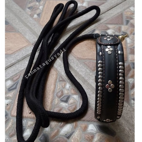 Kalung Anjing dan Tali Anjing Asli Kulit Ukuran Besar 35 +40 cm Kuat dan Tahan Lama