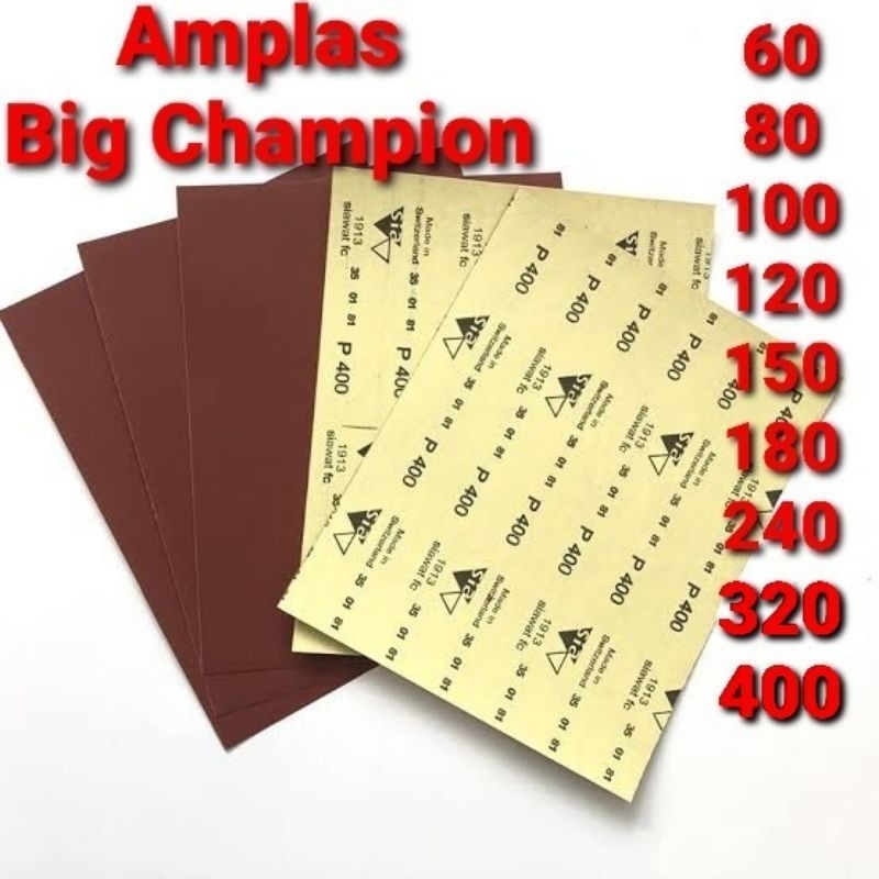 Amplas Kertas Gosok Lembaran Merah BIG CHAMPION & RMC Waterproof Grit 40 60 80 100 120 150 180 240 3