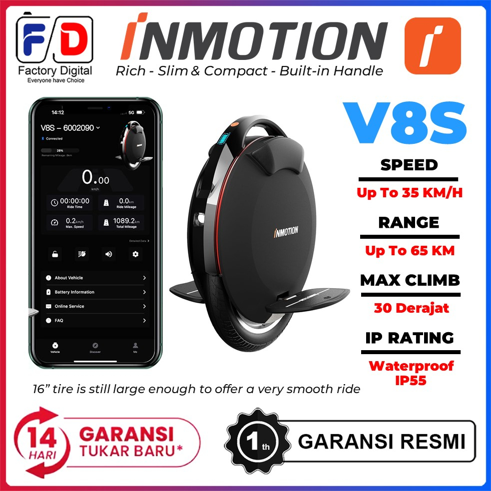 INMOTION V8S Electric Unicycle Self Balancing Sepeda Roda Listrik Satu
