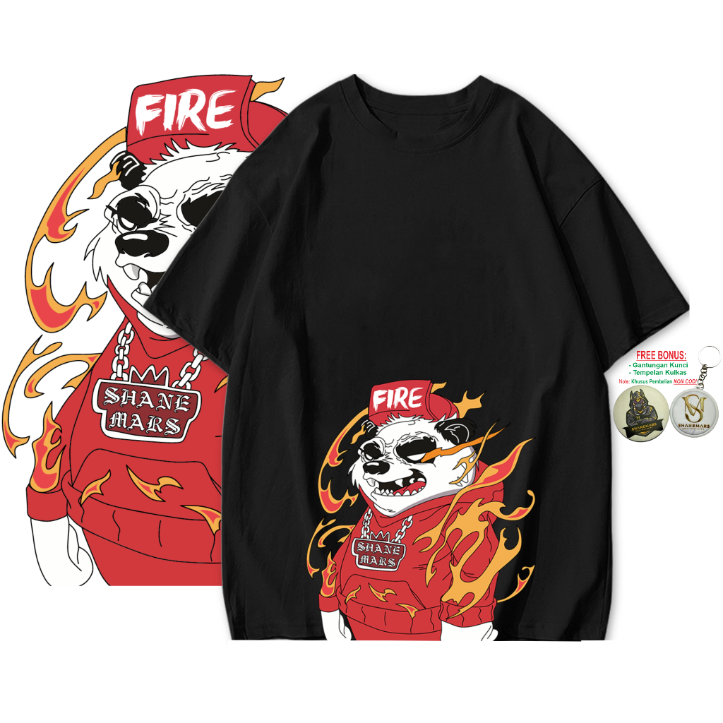 T Shirt Oversize FIRE Pria & Wanita | Baju Kaos Distro Jumbo Unisex Cotton Combed 24s
