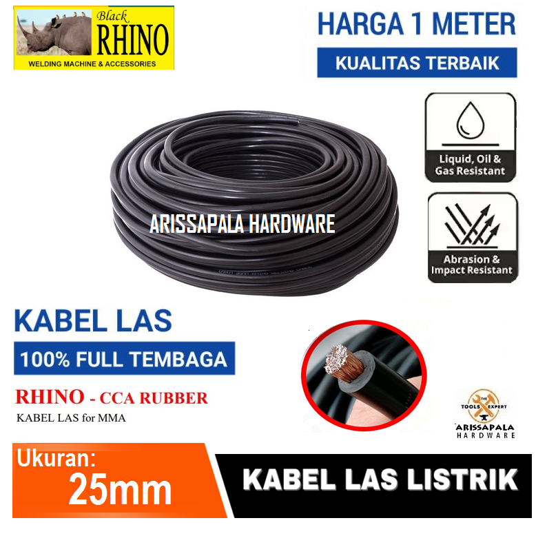 RHINO Kabel Las 25mm Hitam Original Kabel Las Listrik Rhino Meteran