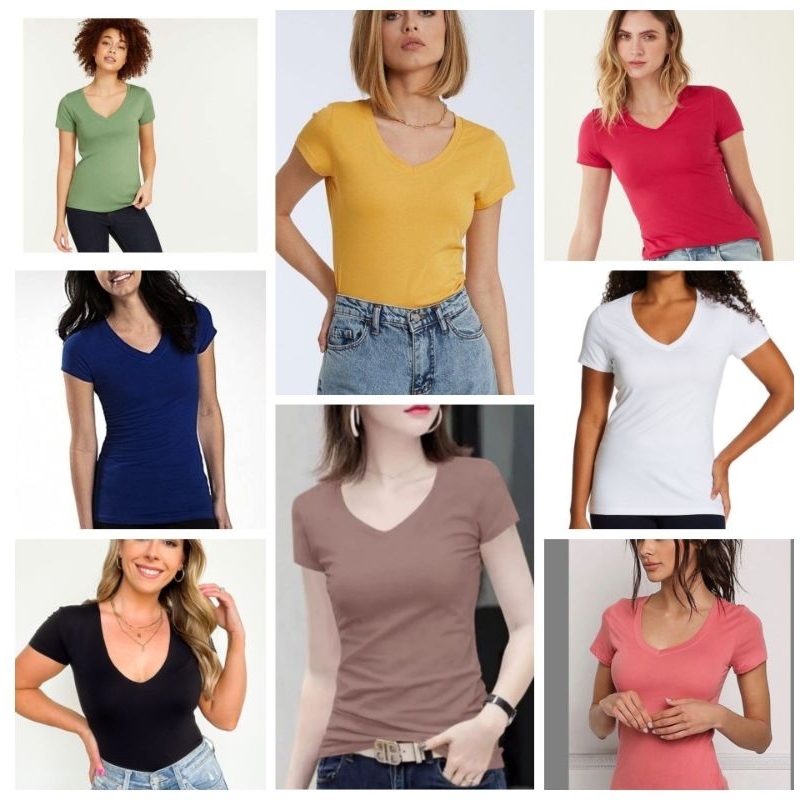 kaos wanita cewek polos import bodyfit stretch U neck V neck
