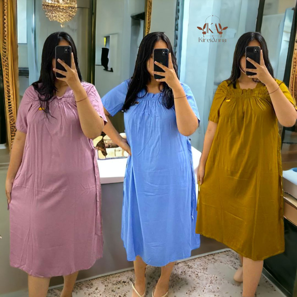 Dress midi Korea Bahan Mikro Crinkle Airflow | Long Tiara Dress Fuji Daster Busui Jumbo Terbaru 2023