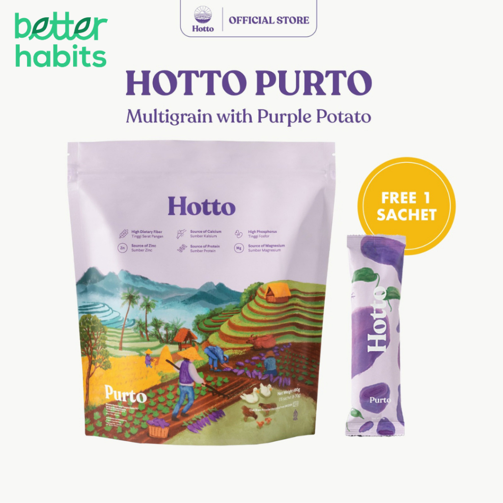 

(FREE 1 SACHET) Hotto Purto Multigrain Minuman Sehat Bernutrisi Berserat Tinggi Sarapan Praktis Rendah Kalori 1 Pouch - 16 Sachet