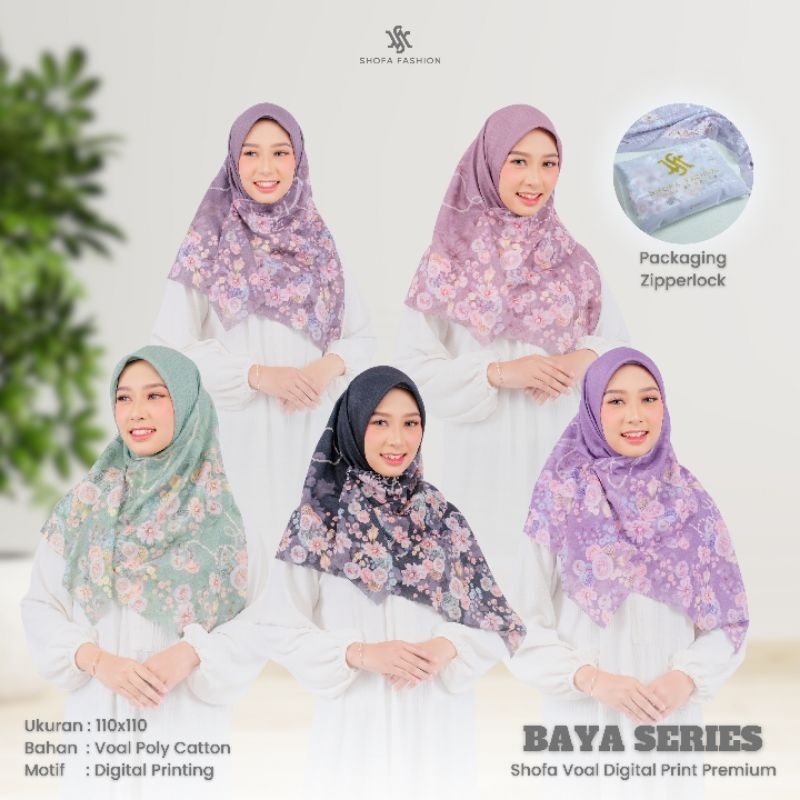 Shofa fashion - BAYA Series Hijab kerudung jilbab segi empat voal motif digital print premium Zipper