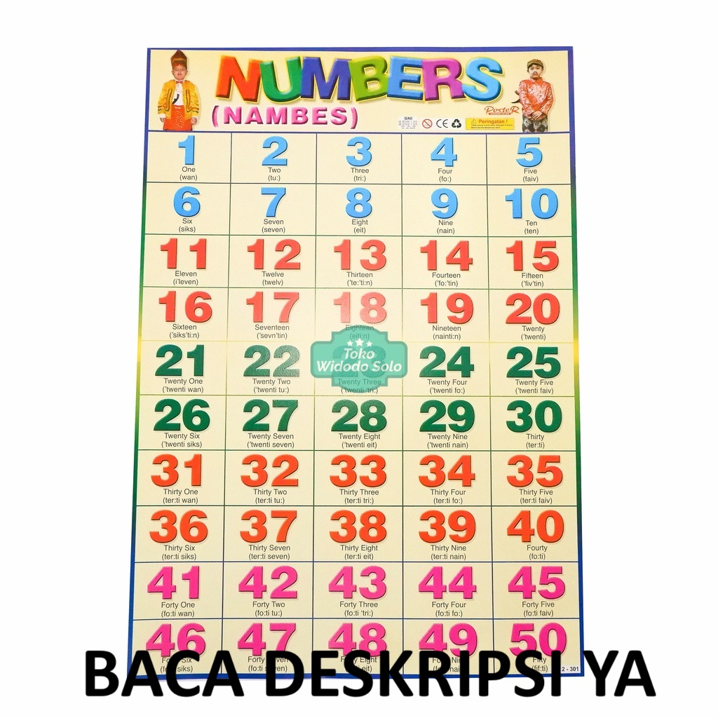 

1 LEMBAR Poster Edukasi Numbers 1 sampai 50 35x50cm