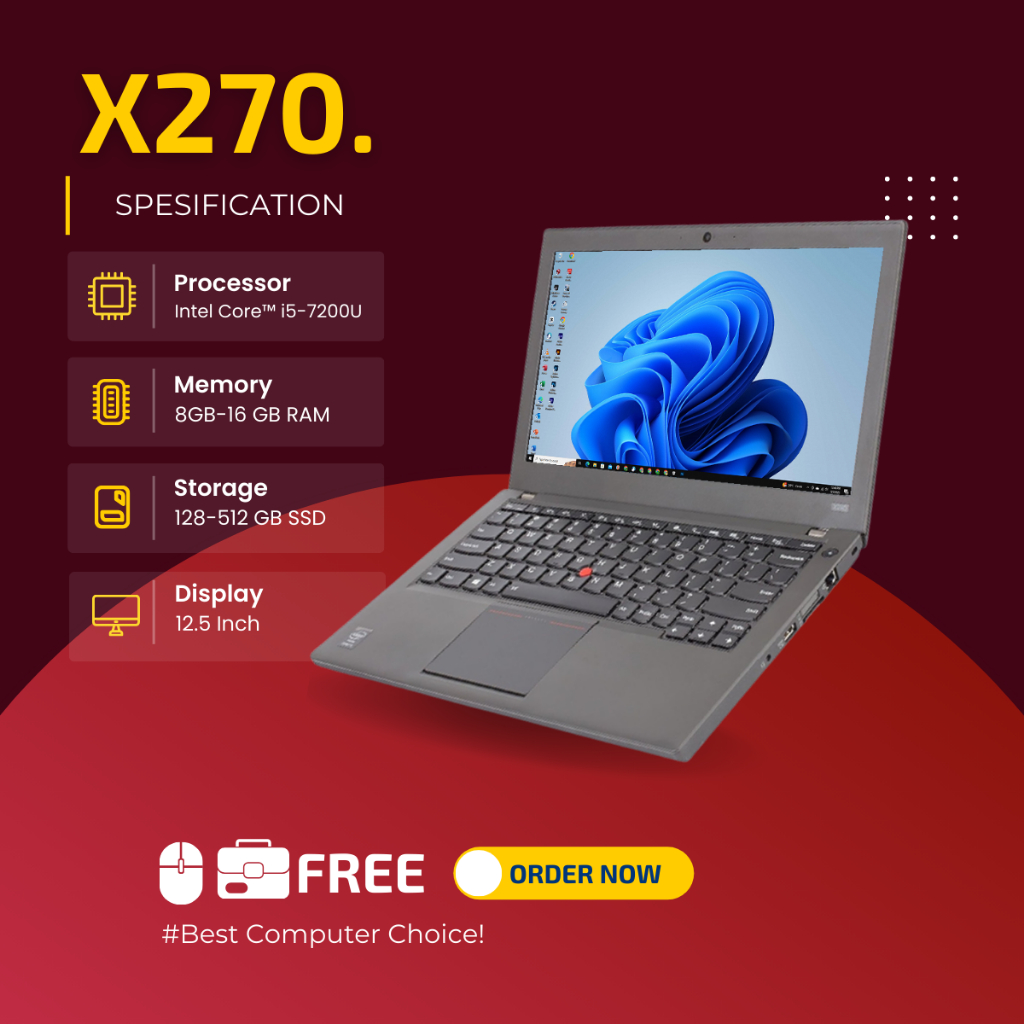 Laptop Lenovo Thinkpad X270 Core i5 Ram 8gb SSD 256GB Second Mulus /Termurah /Murah