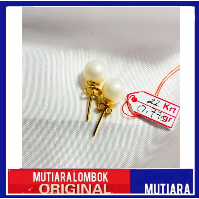 perhiasan anting emas 22 karat mutiara laut asli giwang wanita model cantik bersertifikat dan nota