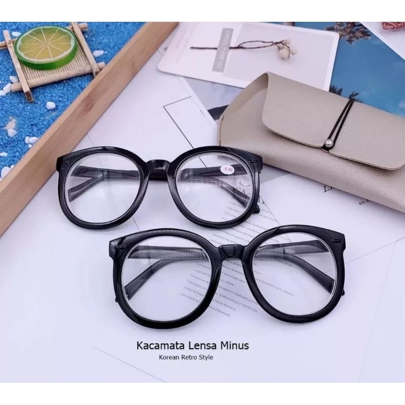 Kacamata minus frame lensa bulat | Kacamata myopia unisex pria wanita