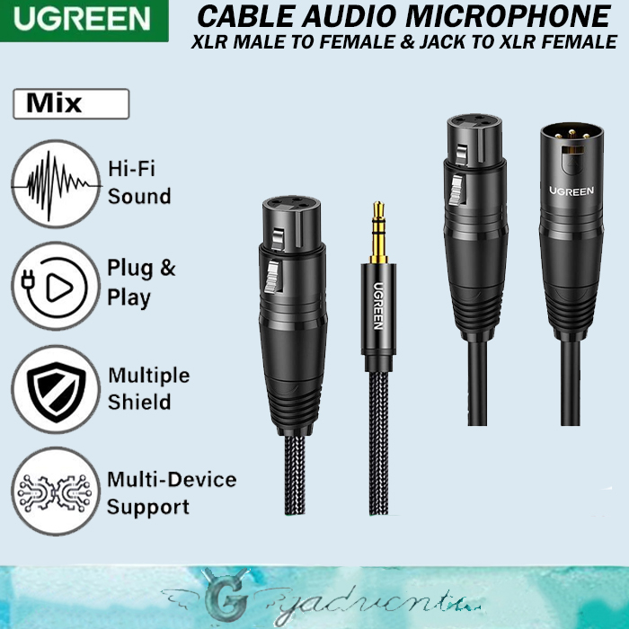 UGREEN Kabel Microphone Untuk Karaoke Audio Live Streaming Mixer Sound Card XLR Hifi Female To 3.5mm