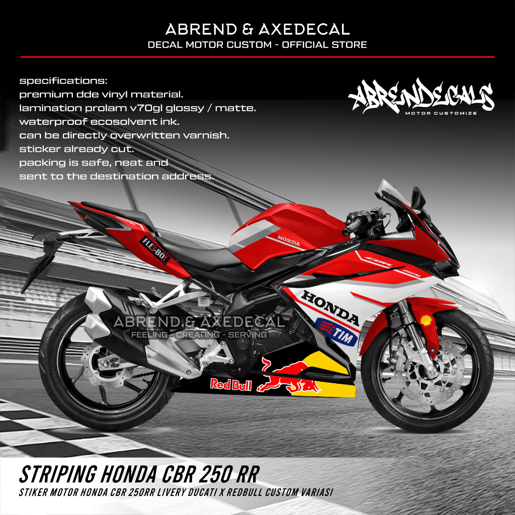 STRIPING CBR 250 RR LIVERY GRAFIS DUCATI REDBULL RACING / STIKER MOTOR HONDA CBR 250RR / STOCK DECAL
