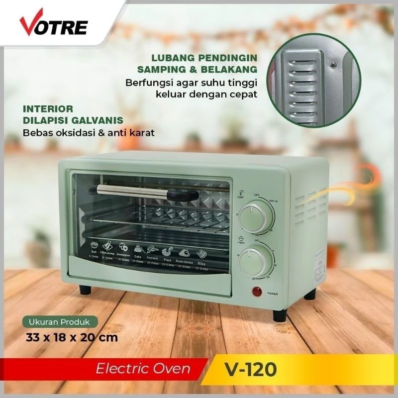 Oven Listrik Votre V-120, Oven listrik Low Daya 400 watt, Oven listrik kapasitas 12 Liter