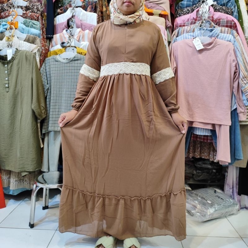 gamis polos renda bahan sifon