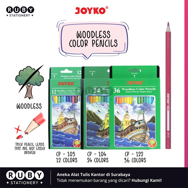 

RUBY STATIONERY Pensil Warna CP-103 12 Warna Joyko - Woodless Color Pencils Hexagonal Grip