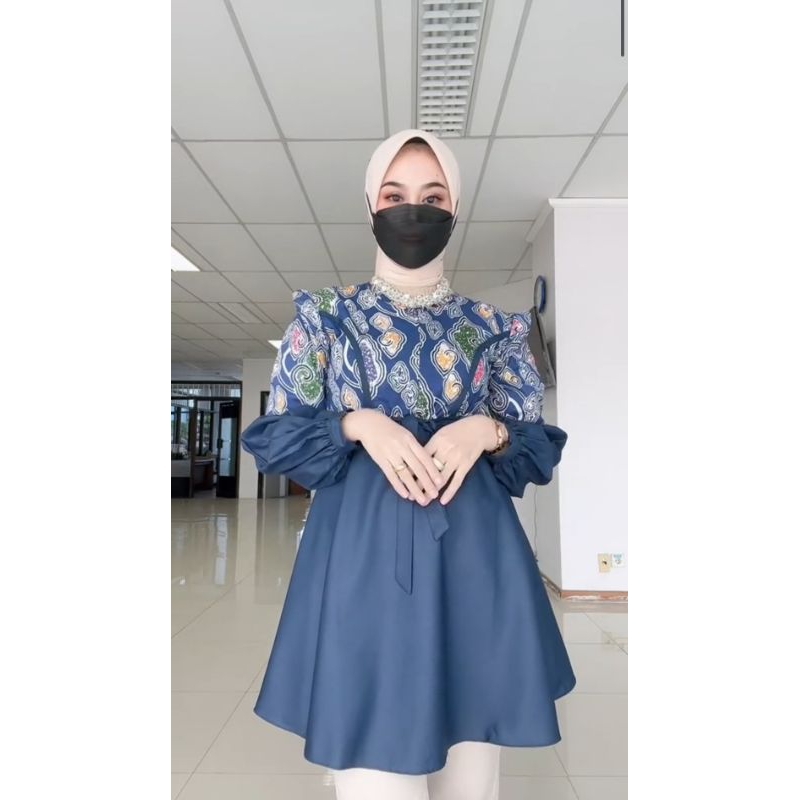 MAURA NAVY BLOUSE batik kerja kantor wanita cantik modern batik murah kekinian