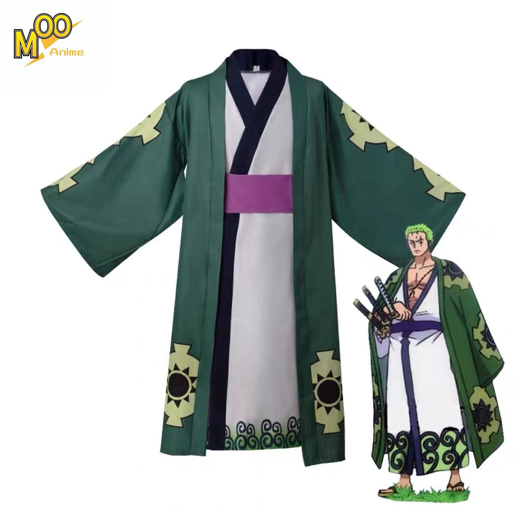 One Piece Roronoa Zoro Cosplay Costume Kimono Robe Full Suit and wig